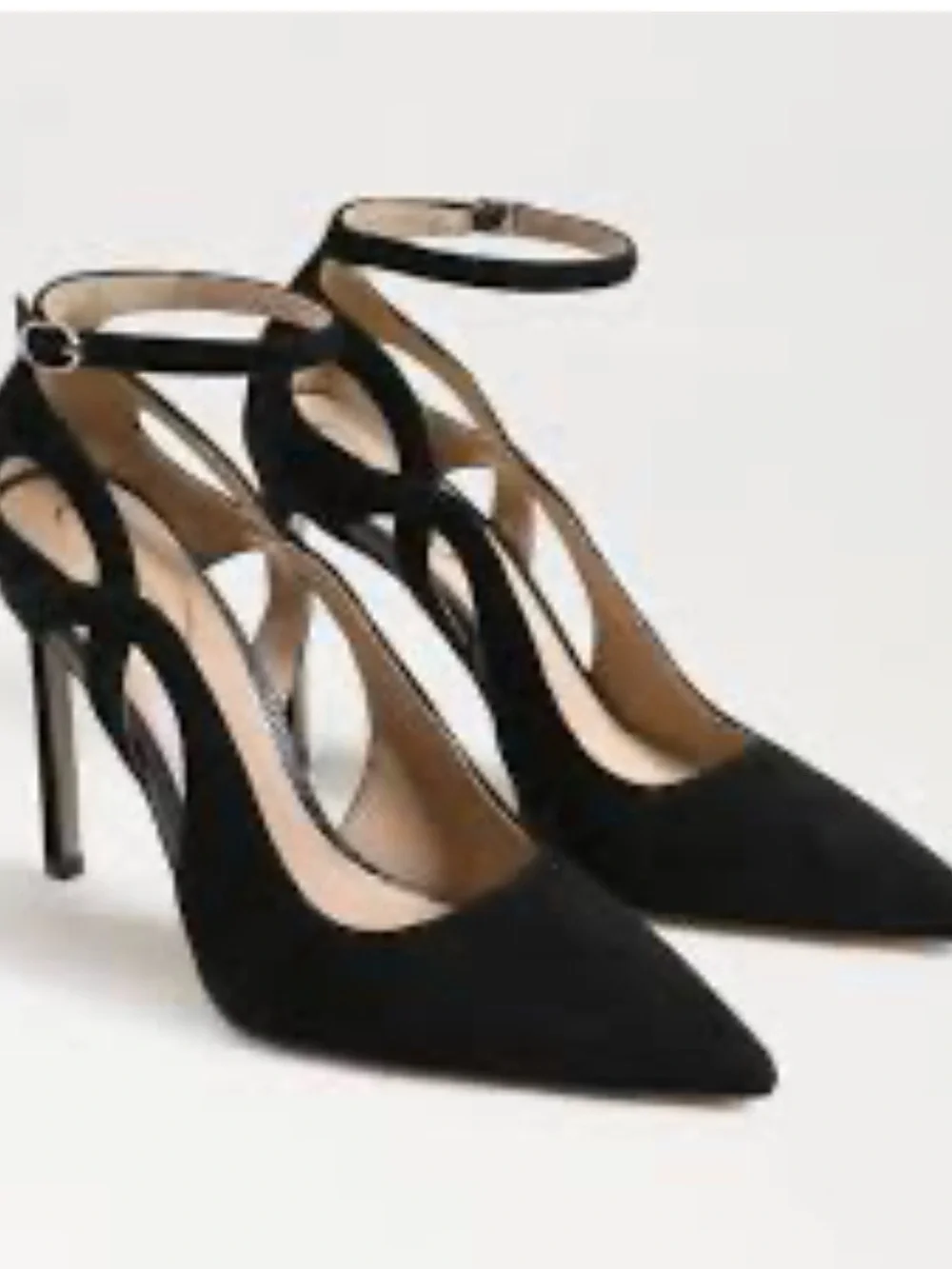 Sam Edelman Black Pointed-Toe Ankle-Strap Heels